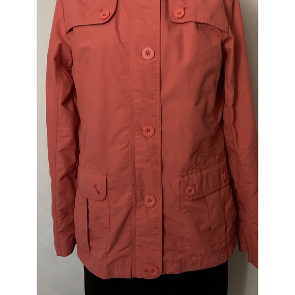 Lands End Rain Jacket Womens Small Orange Detachable Hood Full Zip Nylon - Picture 4 of 8